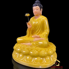 Tượng Phật Thích Ca Ngồi Đế Hoa Sen Bằng Bột Đá Thạch Anh Cao 40cm, 48cm