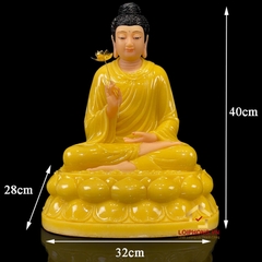 Tượng Phật Thích Ca Ngồi Đế Hoa Sen Bằng Bột Đá Thạch Anh Cao 40cm, 48cm