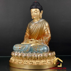 Tượng Phật Thích Ca Tĩnh Tâm Ngồi Đế Hoa Sen Bằng Đồng Sơn Xanh Cao 40cm, 50cm
