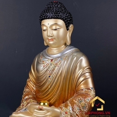 Tượng Phật Thích Ca Tĩnh Tâm Ngồi Đế Hoa Sen Bằng Đồng Sơn Xanh Cao 40cm, 50cm