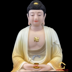 Tượng Phật Thích Ca Ngồi Đế Hoa Sen Bằng Bột Đá Sơn Vẽ Hoa Cao 30 - 48cm