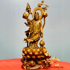 Tượng Phật Quan Âm đứng đài sen kích thước 57x25x17 cm