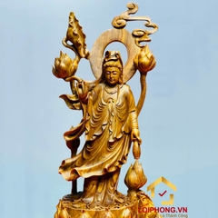 Tượng Phật Quan Âm đứng đài sen kích thước 57x25x17 cm