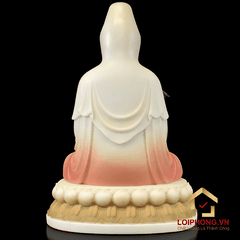 Tượng Phật Quan Âm bằng bột đá tọa đài sen vẽ hoa cao 30, 40 cm