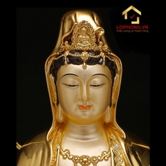 Tượng Phật Quan Âm đứng bằng đồng dát vàng ấn bảo cao 48-106 cm
