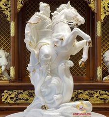 Tượng Trần Quốc Tuấn bằng Đá bạch ngọc kích thước 38x26x51 cm