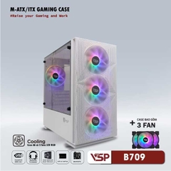 Vỏ Case Máy Tính VSP Gaming Mid Tower B709 - Trắng + 3 Fans Led