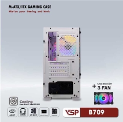 Vỏ Case Máy Tính VSP Gaming Mid Tower B709 - Trắng + 3 Fans Led