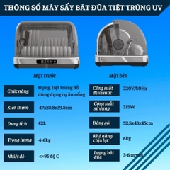 Máy sấy bát đũa tiệt trùng bằng tia UV dung tích 42L