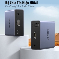 Bộ chuyển đổi HDMI sang HDMI + Quang + 3.5mm vỏ nhôm màu đen Ugreen (60649)