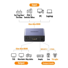 Bộ chuyển đổi HDMI sang HDMI + Quang + 3.5mm vỏ nhôm màu đen Ugreen (60649)
