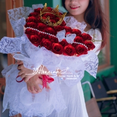 Hoa sáp nhũ lấp lánh màu đỏ hình trái tim, tặng kèm phụ kiện