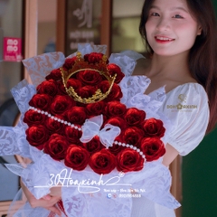 Hoa sáp nhũ lấp lánh màu đỏ hình trái tim, tặng kèm phụ kiện