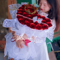 Hoa sáp nhũ lấp lánh màu đỏ hình trái tim, tặng kèm phụ kiện