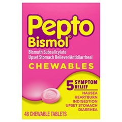 Viên nhai giảm 5 triệu chứng dạ dày, tiêu hóa pepto bismol 5 symptom digestive relief chewables tablets