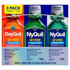 Siro trị cảm lạnh, cảm cúm ngày và đêm vicks dayquil and nyquil severe cold & flu, original flavor, 3 pack