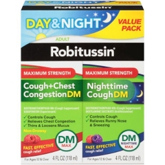 Siro trị ho, tắc nghẽn ngực ngày & đêm robitussin maximum strength cough + chest congestion dm & nighttime cough dm, 2 pack