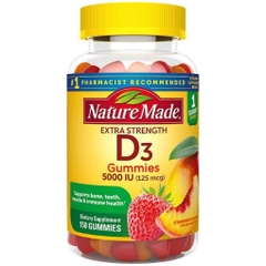 Kẹo dẻo bổ sung vitamin d3 nature made extra strength vitamin d3 125 mcg, 150 Gummies