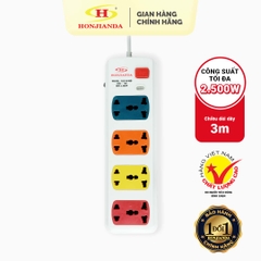 Ổ cắm điện Honjianda Mã 02 - công suất tối đa 2.500W, tích hợp cổng USB dây dài 3m, chất liệu ABS chịu nhiệt tốt