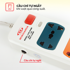 Ổ cắm điện Honjianda Mã 02 - công suất tối đa 2.500W, tích hợp cổng USB dây dài 3m, chất liệu ABS chịu nhiệt tốt