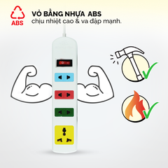 Ổ cắm điện Honjianda Mã 03 - dây dài 3m, chất liệu ABS chịu nhiệt tốt