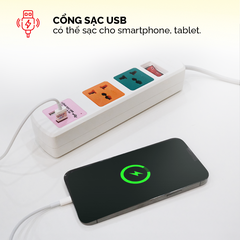 Ổ cắm điện Honjianda Mã 05 - công suất tối đa 3.300W, tích hợp cổng USB dây dài 3m, chất liệu ABS chịu nhiệt tốt