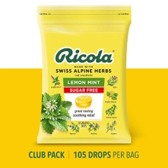 Ricola Lemon Mint 105 drops - Kẹo ngậm giảm ho, không đường Ricola túi 105 viên