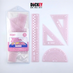 Bộ thước eke 4 món Duckey RU-411 – Thước học sinh nhựa dẻo, đo vẽ hình học chính xác