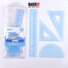Bộ thước eke 4 món Duckey RU-411 – Thước học sinh nhựa dẻo, đo vẽ hình học chính xác