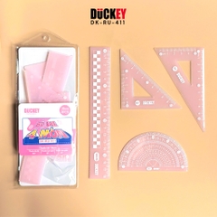 Bộ thước eke 4 món Duckey RU-411 – Thước học sinh nhựa dẻo, đo vẽ hình học chính xác