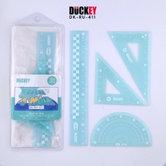 Bộ thước eke 4 món Duckey RU-411 – Thước học sinh nhựa dẻo, đo vẽ hình học chính xác