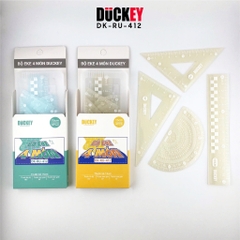 Bộ Thước Eke Hình Học 4 Chiếc RU-412 Duckey – Có Hộp Nhựa, Nhiều Màu, Dành Cho Học Sinh