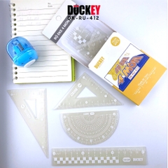Bộ Thước Eke Hình Học 4 Chiếc RU-412 Duckey – Có Hộp Nhựa, Nhiều Màu, Dành Cho Học Sinh