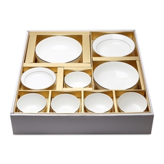 Đĩa bầu dục trắng sứ tro xương viền bạc Hàn Quốc Haengnam