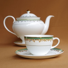 Bộ tách trà đèn thần cỡ to (ấm 1,3L+ tách 220ml) hoa văn vàng 24k sứ xương Hàn Quốc Haengnam 98103