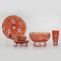 Bát đựng hoa quả, thả hoa pha lê không chì to màu cam 24cm Ba Lan Irena – Pinwheel 839182 (0001-24C)