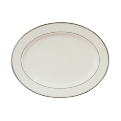 Đĩa bầu dục trắng sứ tro xương viền bạc Hàn Quốc Haengnam