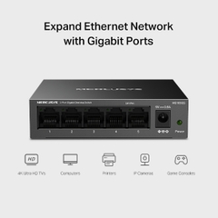 Switch chia mạng Mercusys MS105GS (5 cổng Gigabit, vỏ sắt)
