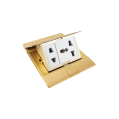 Bộ ổ cắm âm sàn gồm ổ cắm đơn 3 chấu đa năng và ổ cắm 2 chấu màu Vàng Đồng Simon SEF3701