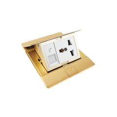 Bộ ổ cắm âm sàn gồm ổ cắm 3 chấu đa năng và ổ điện thoại màu vàng Đồng Simon SEF3704