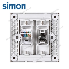 Bộ ổ cắm ti vi và mạng cat6 mặt vuông màu Sâm Panh (champagne) Simon S6 585302-46