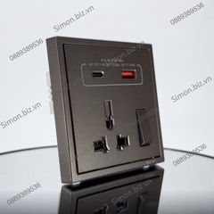 Ổ cắm đa năng kèm ổ sạc USB Type C và công tắc ổ cắm màu Xám Simon i7 70E7253-61