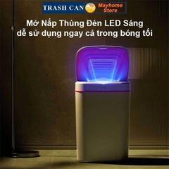 Thùng Rác Cảm Ứng Thông Minh Loại Sạc Pin Dung Tích 20L Có Đèn UV Khử Khuẩn, Tự Động Đóng Mở Nắp Với 2 Màu Trắng và Xanh