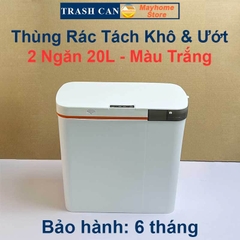 Thùng Rác Cảm Ứng Thông Minh 2 Ngăn 20L Tách Rác Khô & Ướt Sử Dụng Cho Phòng Khách và Gian Bếp Với 2 Màu Xanh và Trắng