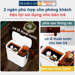 Thùng Rác Cảm Ứng Thông Minh 2 Ngăn 20L Tách Rác Khô & Ướt Sử Dụng Cho Phòng Khách và Gian Bếp Với 2 Màu Xanh và Trắng