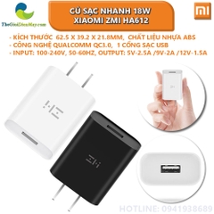 Củ sạc nhanh 18W Xiaomi Zmi HA612 QC3.0 màu ngẫu nhiên