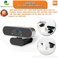 Webcam full HD 1080p XIAOVV góc rộng 150 độ, tích hợp micro