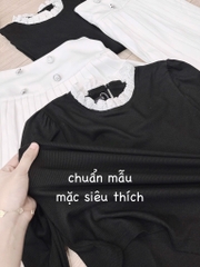 SET ÁO LEN CỔ REN MIXX CV XẾP LI CÚC ĐỒNG NỮ THU ĐÔNG SẴN