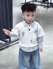 SET BỘ DÀI ÁO PHỐI SƠ MI KẺ QUẦN BÒ BÉ TRAI