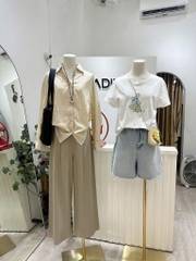 SET JEAN NỮ CẮT GẤU MIX ÁO PHÔNG TAY GẬP SẴN (SALE 139k)